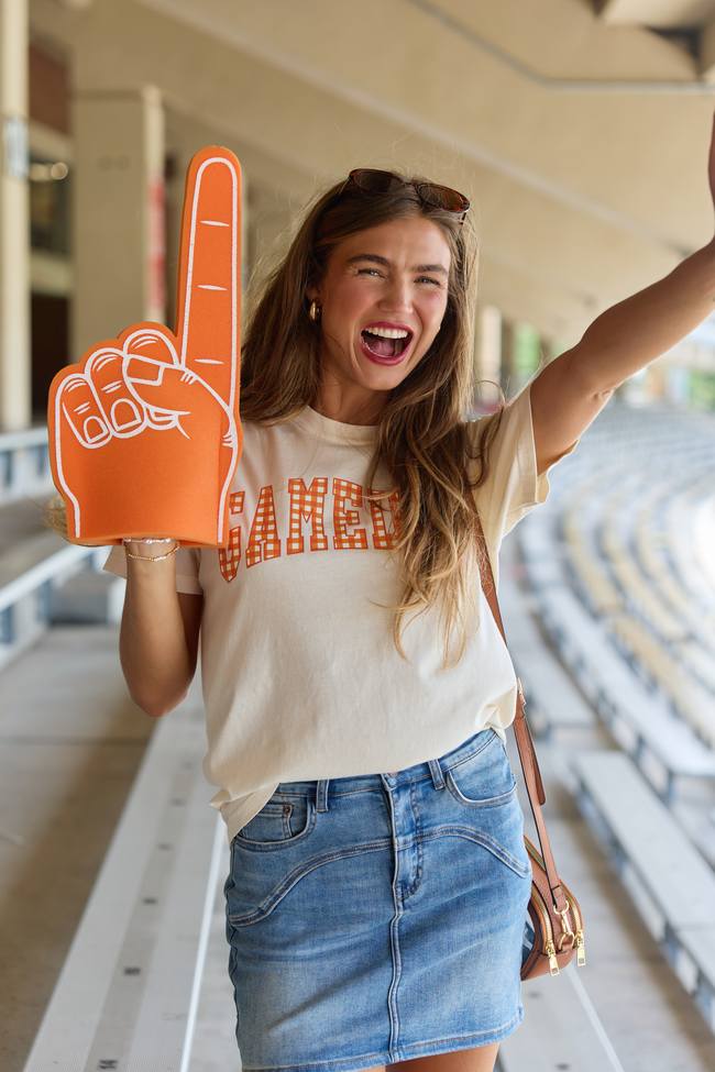 Gameday Orange Gingham Ivory Graphic Tee