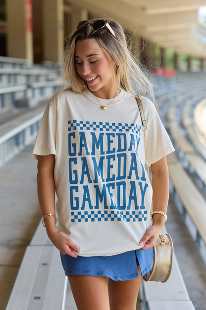 Checkered Gameday Navy Repeat Ivory Graphic Tee