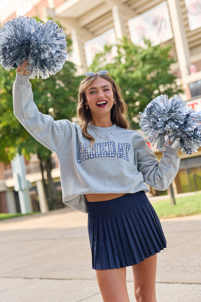 Gameday Navy Gingham Light Grey Graphic Sweatshirt