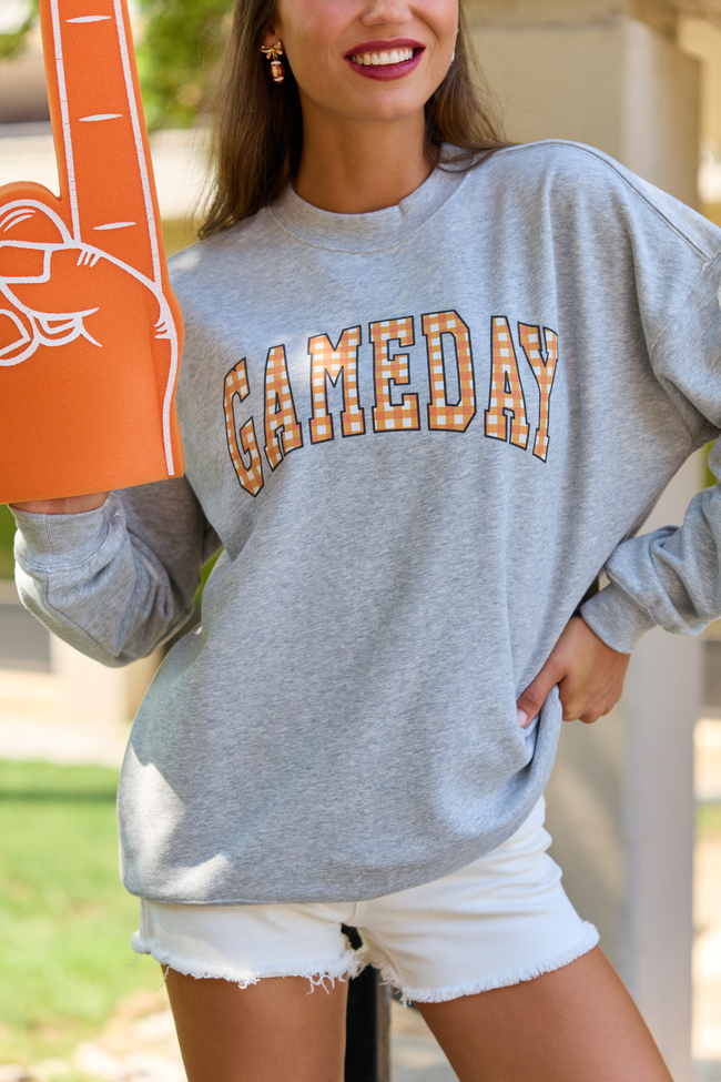 Gameday Orange Gingham Light Grey Graphic Sweatshirt