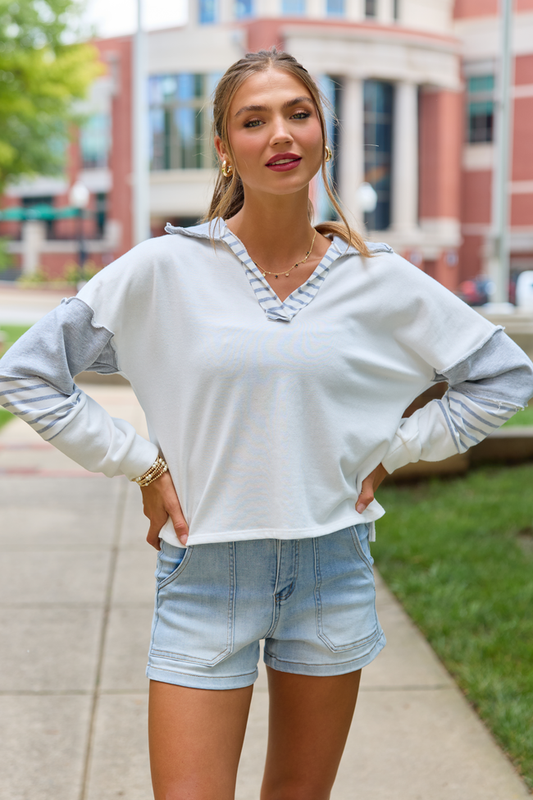 Play It Cool Grey/White Collared Pullover