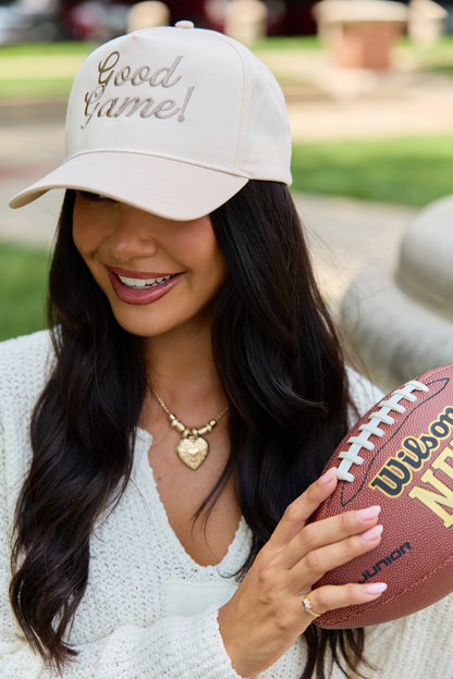 Good Game Natural/Khaki Embroidered Trucker Hat