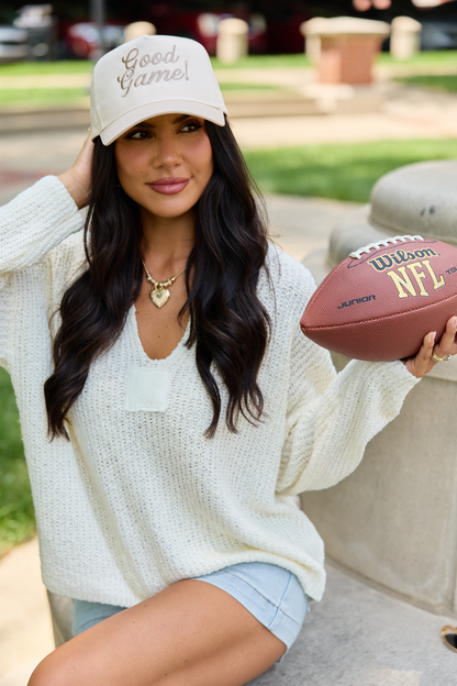 Good Game Natural/Khaki Embroidered Trucker Hat