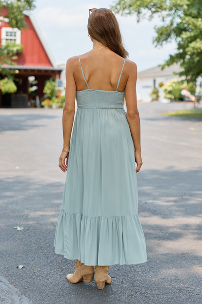 Blooming Beauty Solid Button Up Midi Dress Sage