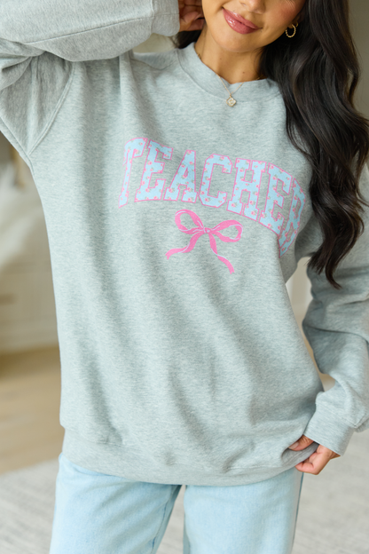 Teacher Block Florals Light Grey Graphic Sweatshirt