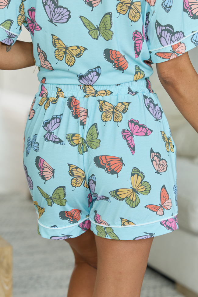 Cozy Crush Pajama Shorts - Blue Butterfly
