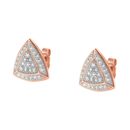 14K Rose Gold over .925 Sterling Silver Diamond-Accented Trillion Shaped 4-Stone Halo-Style Stud Earrings (H-I Color, I2-I3 Clarity)
