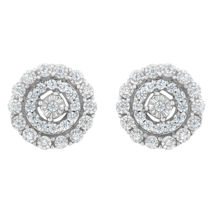 10KT White Gold 1/2 cttw Double Halo Brilliant Round-Cut Diamond Stud Earrings (I-J Clarity, I2-I3 Color)