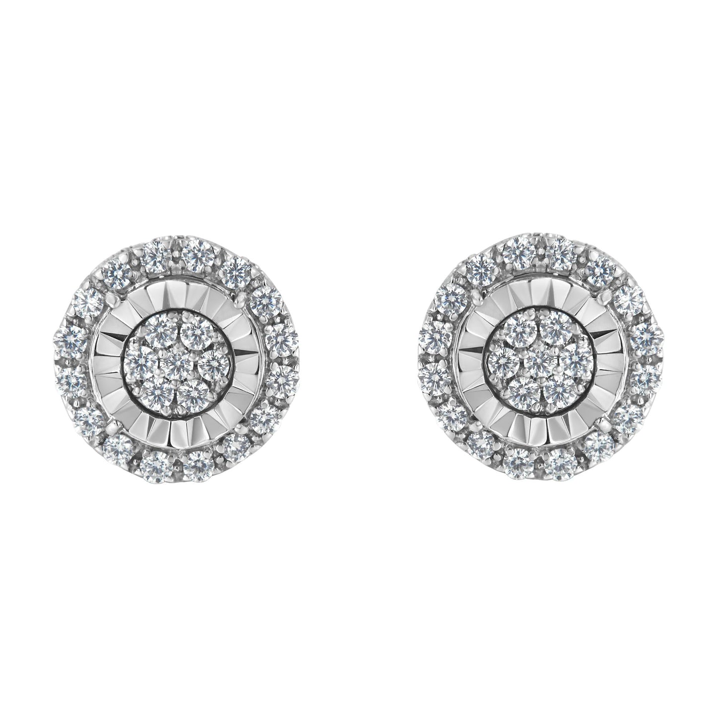 Sterling Silver Diamond Cluster Earrings (1 cttw, I-J Color, I2-I3 Clarity)