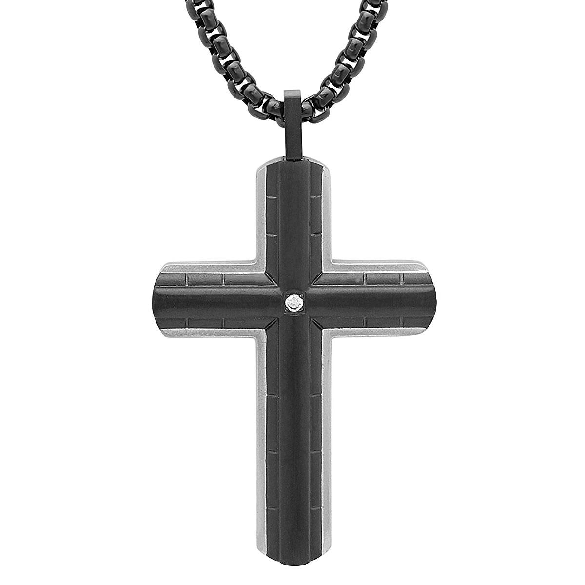 Black Cross Pendant With Simulated Diamond