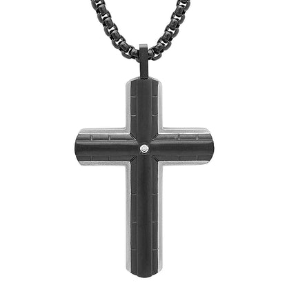 Black Cross Pendant With Simulated Diamond