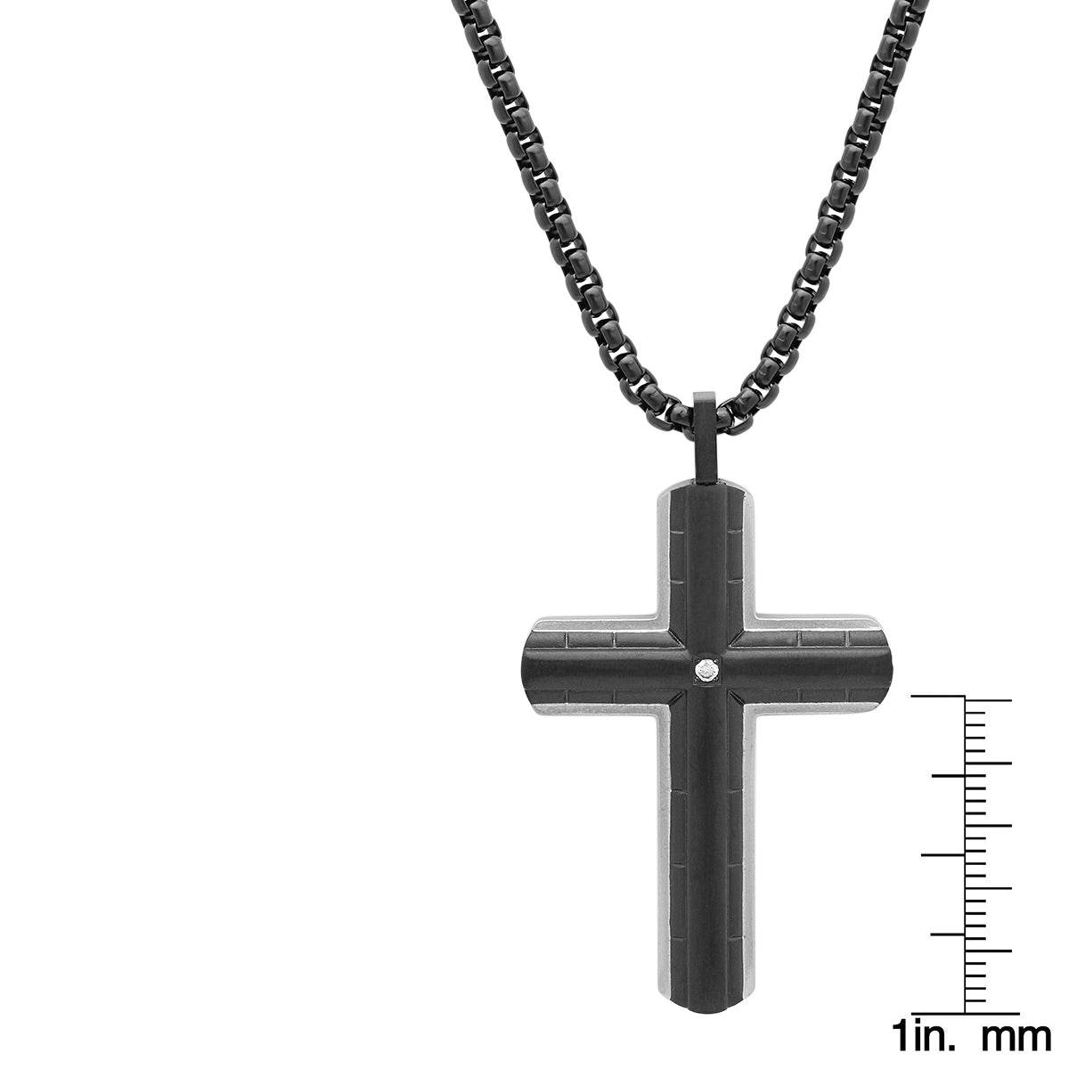 Black Cross Pendant With Simulated Diamond