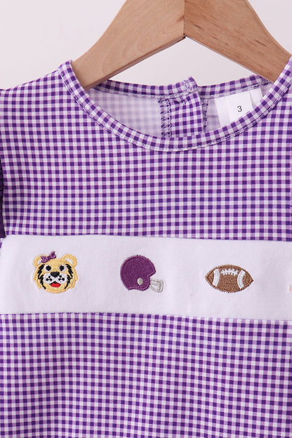 Premium Purple LSU Tiger Football Embroidery Gingham Ruffle Pants Set