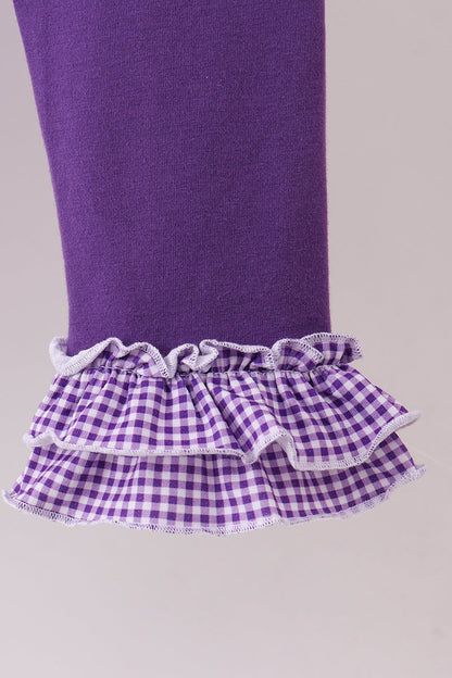 Premium Purple LSU Tiger Football Embroidery Gingham Ruffle Pants Set