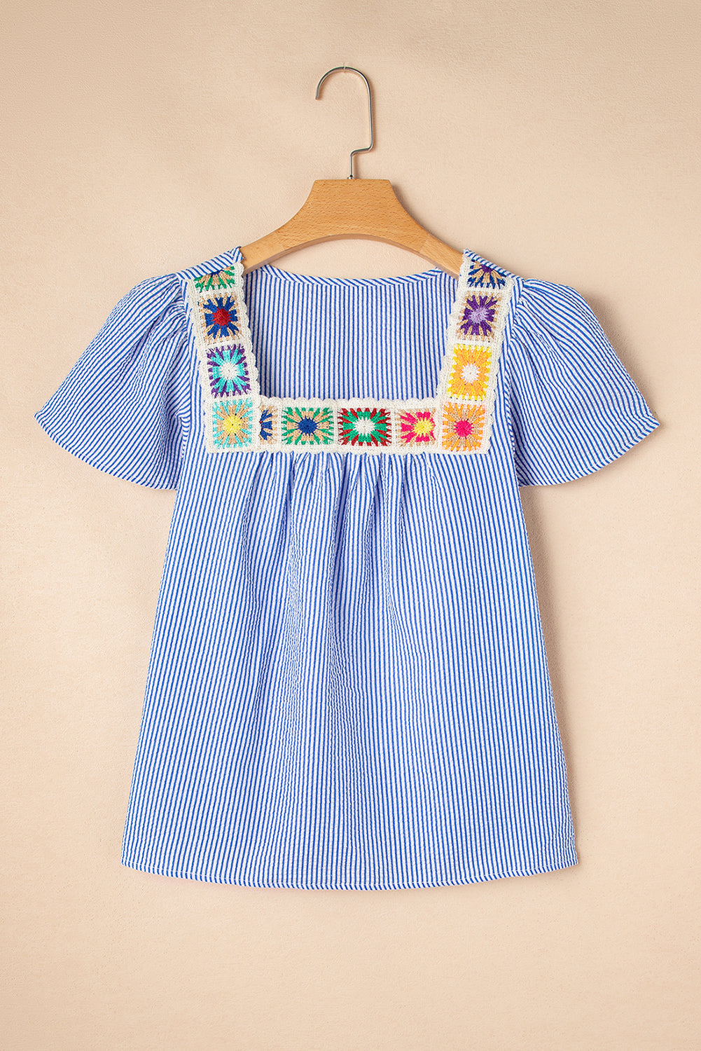 Threaded Pear Marisol Stripe Textured Ruffle Square Neck Blouse