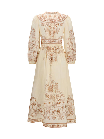 Dress Indra Plunge Cream Tan Floral
