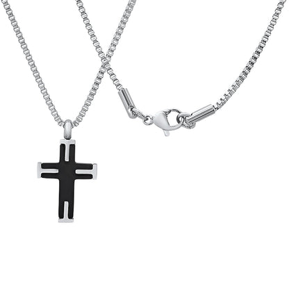 Two Tone Black Ip & Stainless Steel Textured Small Cross Pendant