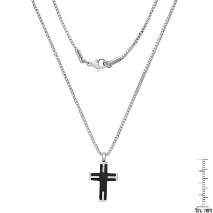 Two Tone Black Ip & Stainless Steel Textured Small Cross Pendant