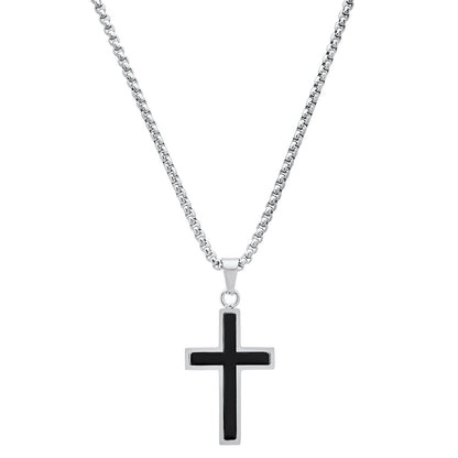 Stainless Steel And Simulated Onyx Cross Pendant