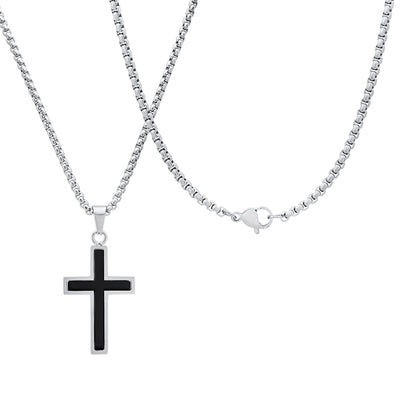 Stainless Steel And Simulated Onyx Cross Pendant