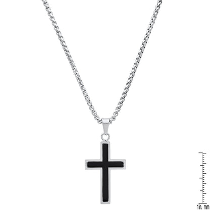 Stainless Steel And Simulated Onyx Cross Pendant