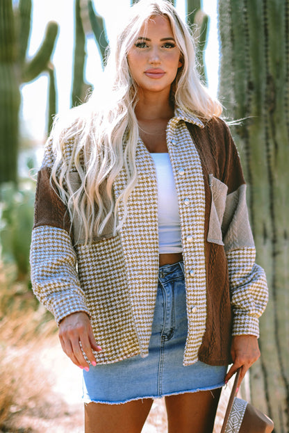 Threaded Pear Luna Houndstooth Loose Shacket