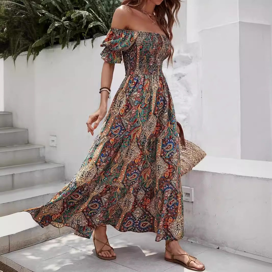 one shoulder paisley dress Paisley Print Asymmetric Dress with uneven hem Ashore Design