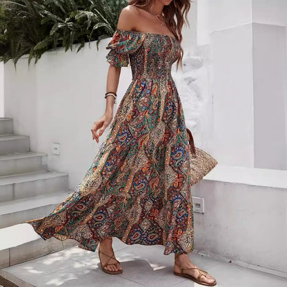 Women’s Paisley One‑Shoulder Maxi Dress