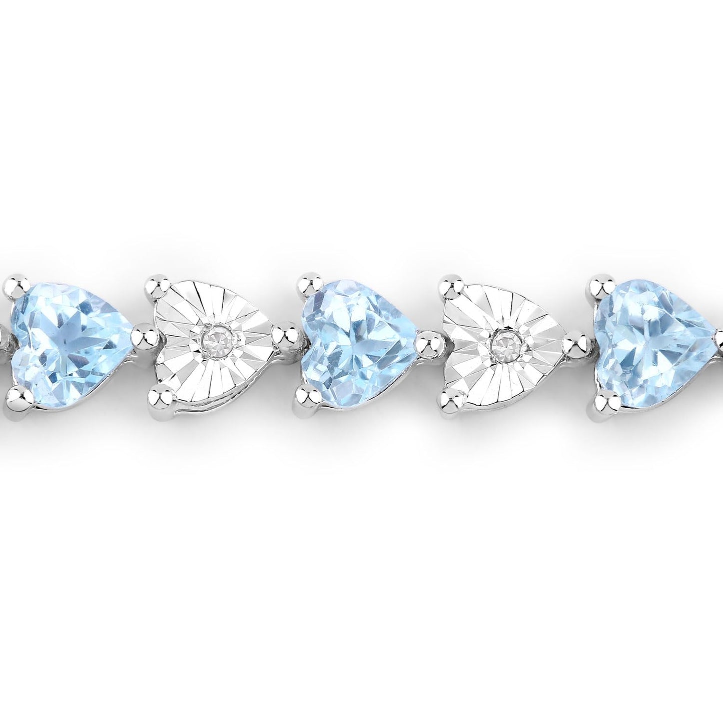 7.50 Ct Heart Blue Topaz & Diamond Prong Silver Tennis Bracelet
