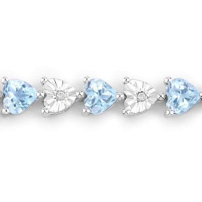 7.50 Ct Heart Blue Topaz & Diamond Prong Silver Tennis Bracelet