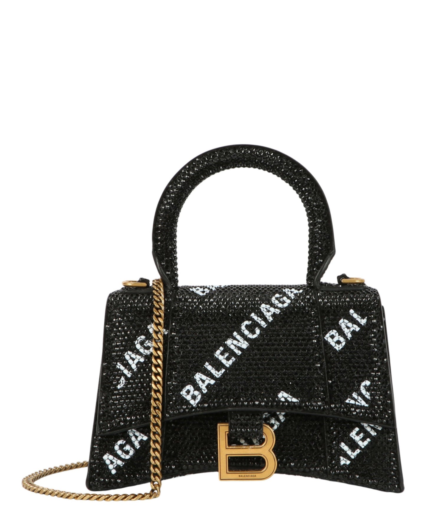 Balenciaga Hourglass Xs Top Handle Bag With Allover Logo Strass