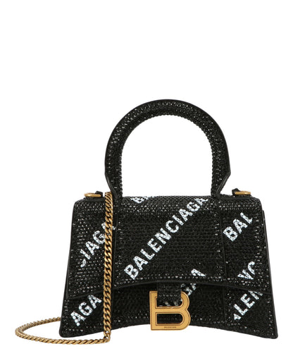 Balenciaga Hourglass Xs Top Handle Bag With Allover Logo Strass