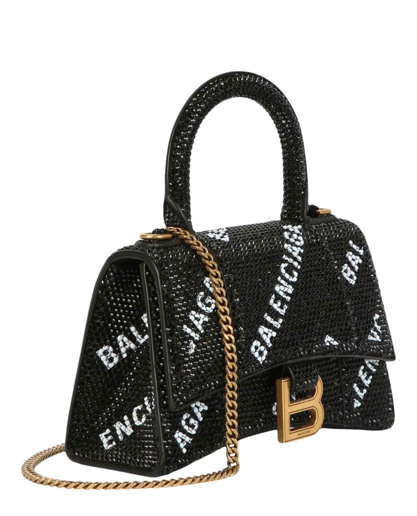 Balenciaga Hourglass Xs Top Handle Bag With Allover Logo Strass