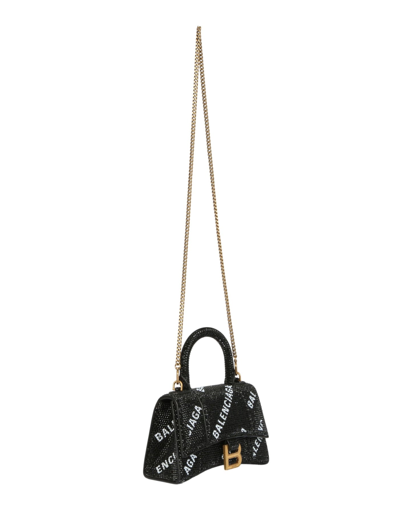 Balenciaga Hourglass Xs Top Handle Bag With Allover Logo Strass