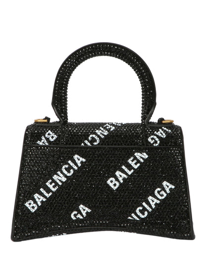 Balenciaga Hourglass Xs Top Handle Bag With Allover Logo Strass