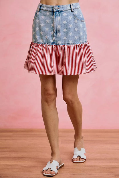 SO ME Stars And Stripes Fit And Flare Denim Mini Skirt