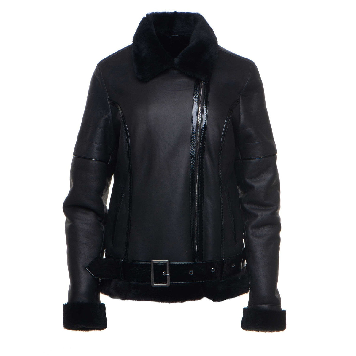Tashas Black Sheepskin Shearling B-3 Bomber Style Jacket