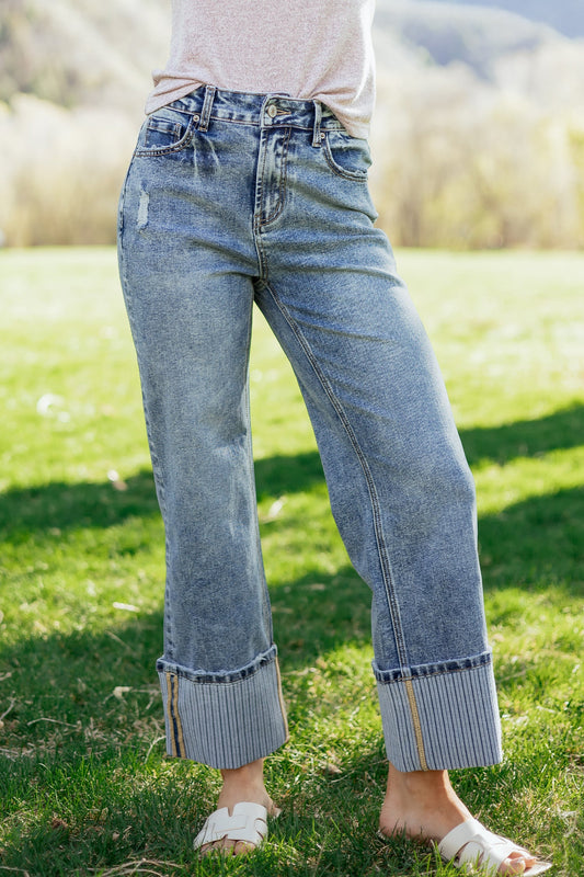 Threaded Pear Elia Cuffed Straight Loose Jeans