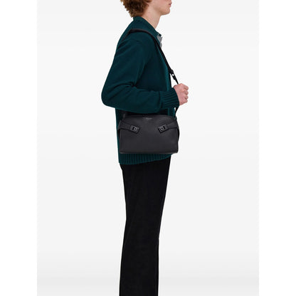 Black Calfskin Luggage With Adjustable Shoulder Strap