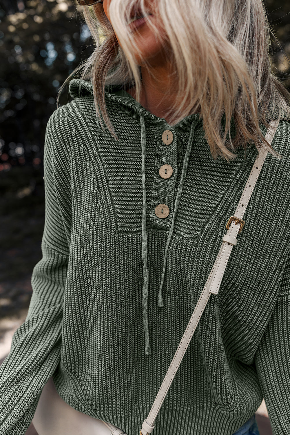 Threaded Pear Sofioya Knit Drawstring Hooded Sweater