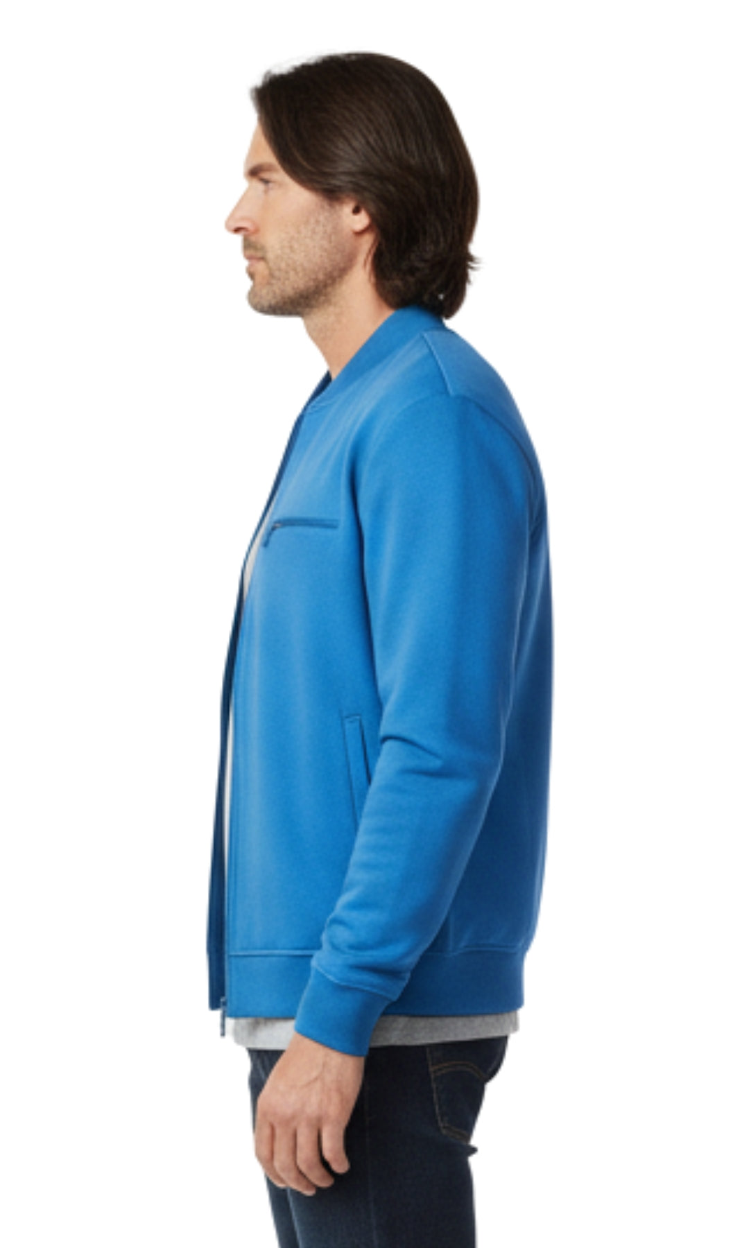 Men's Classic Zip-Up Baseball Fleece Jacket in Lightweight Cotton Blend Fabric with Sporty Edge