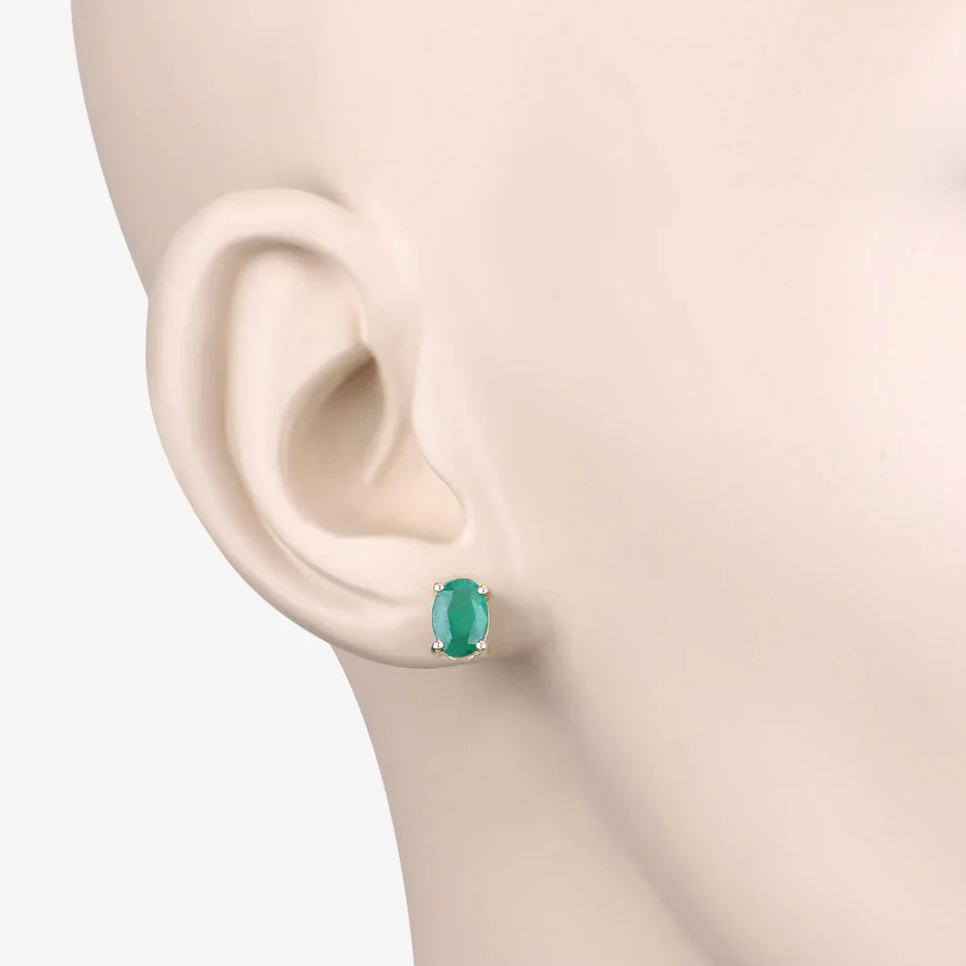 1.44 Ct Oval Green Zambian Emerald Prong 10K Gold Stud Earrings