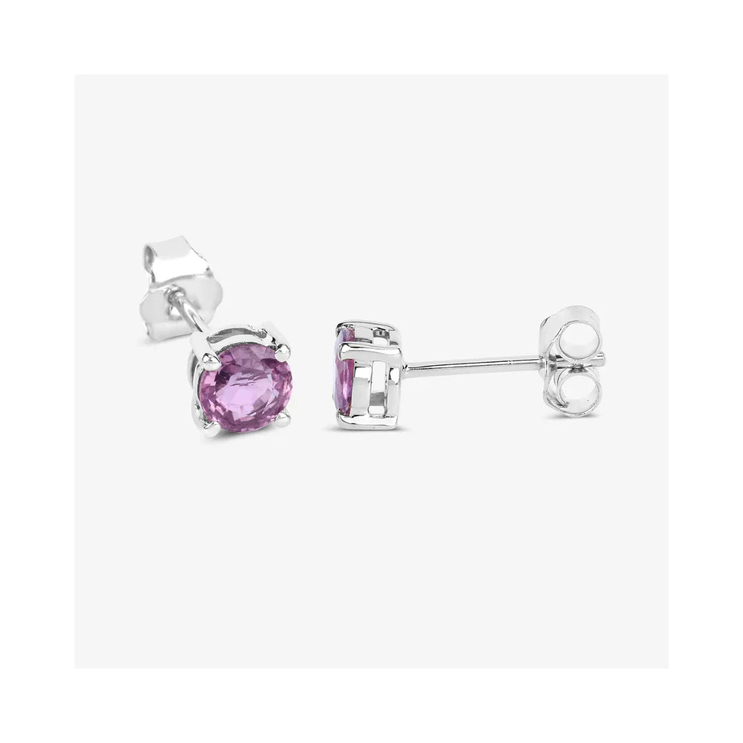 1.30 Ct Round Pink Sapphire Prong 10K Gold Stud Earrings