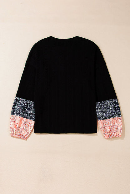 Threaded Pear Poppy Textured Knit Drawstring Blouse