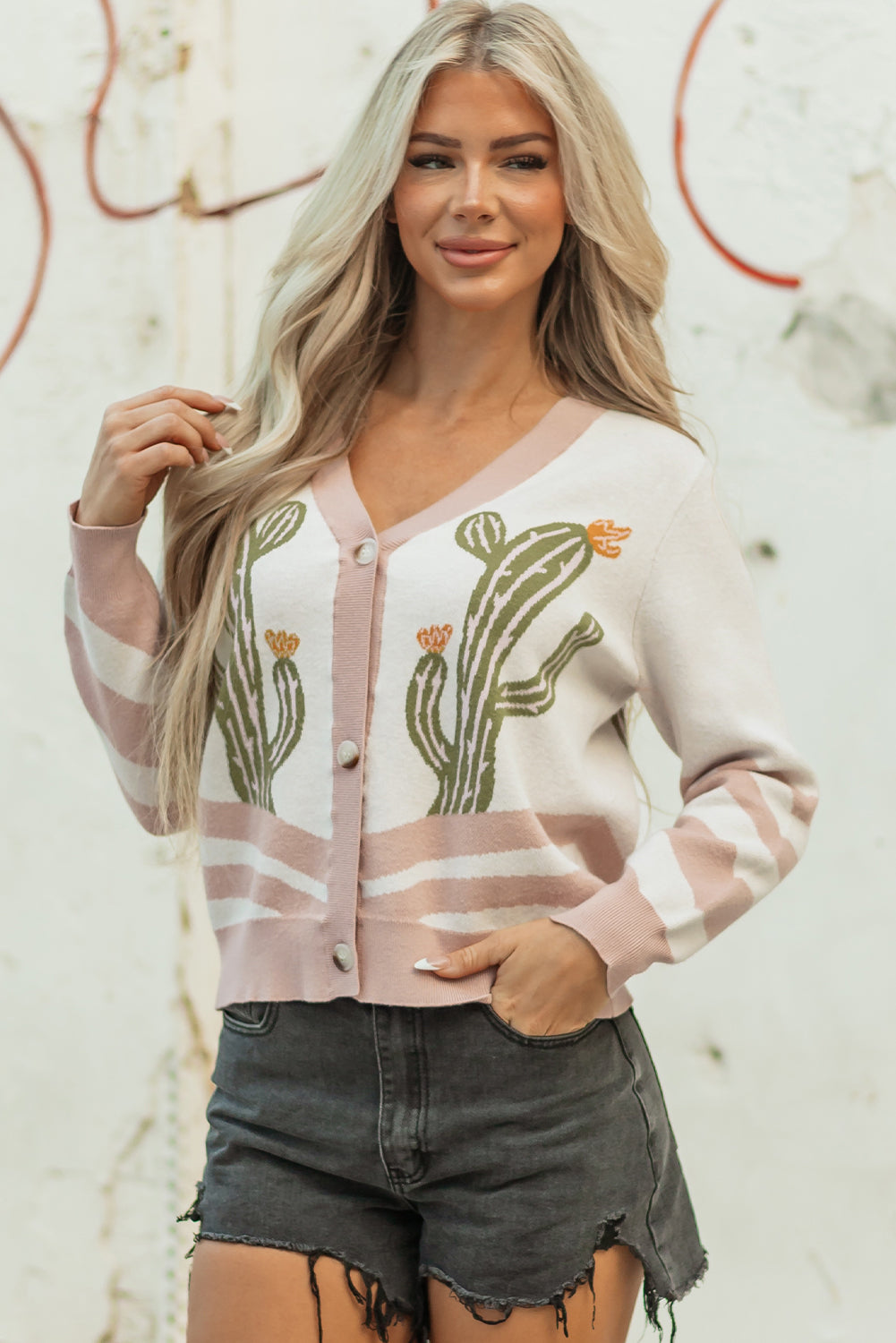 Threaded Pear Paulina Desert Cactus Front Sweater