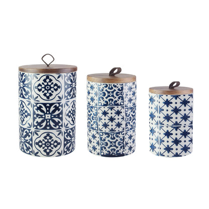 Jay Companies Blue Medallion Set Of 3 Canisters