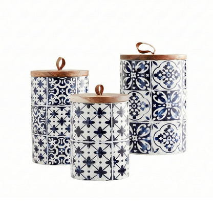 Jay Companies Blue Medallion Set Of 3 Canisters