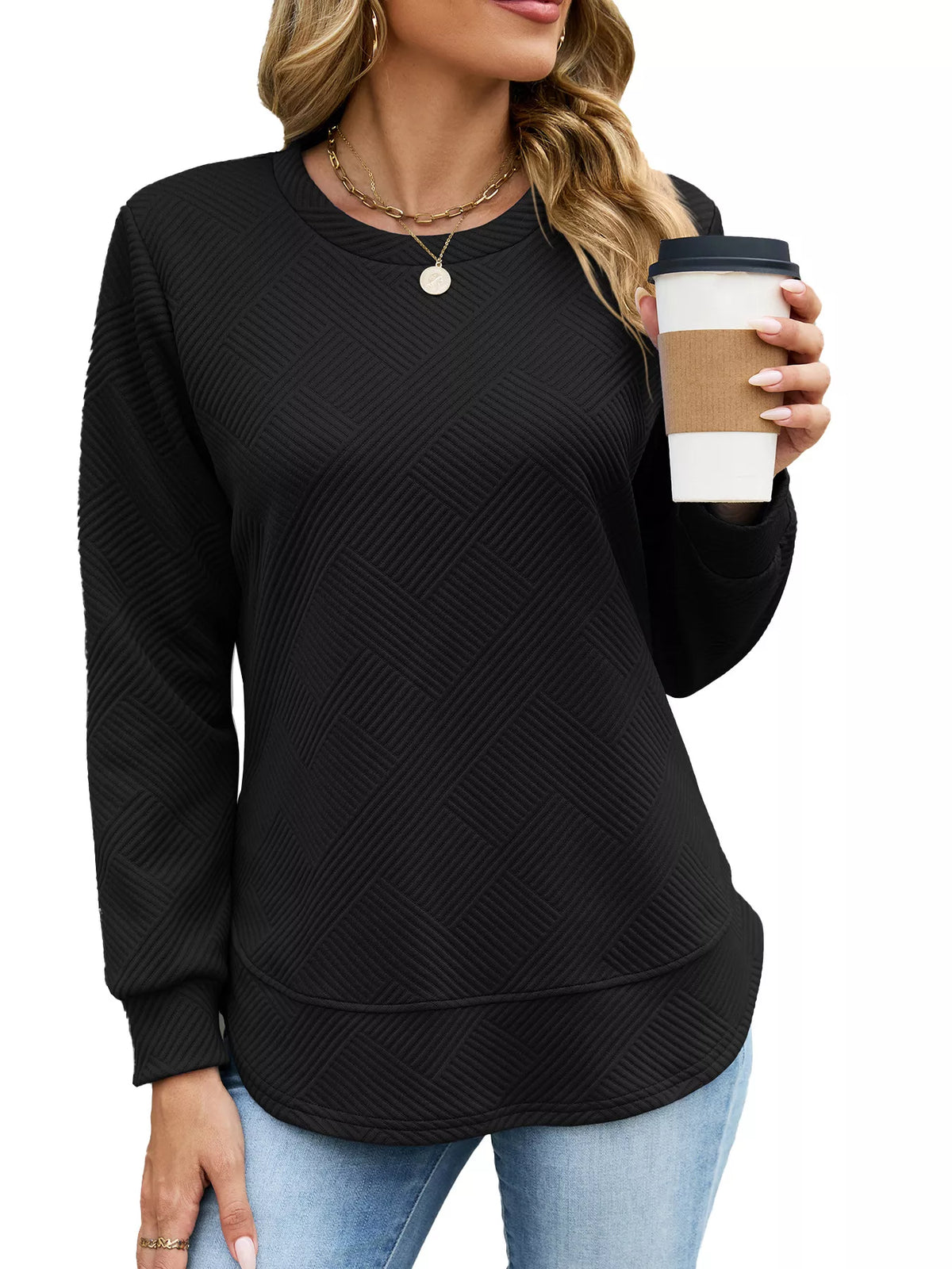 Textured Crew Neck Sweatshirt