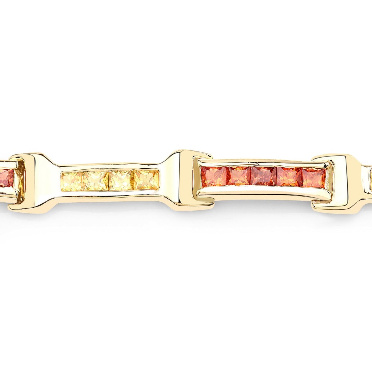 Princess Orange Sapphire Channel Silver Tennis Link Bracelet
