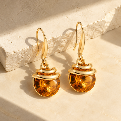 Gold Topaz Swarovski Crystal Earrings – Gold Spring Drop Crystal Earrings